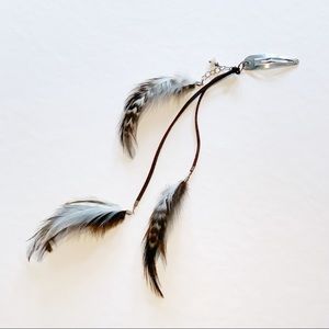Boho Feather, Leather and Stone Hair Clip Hippie